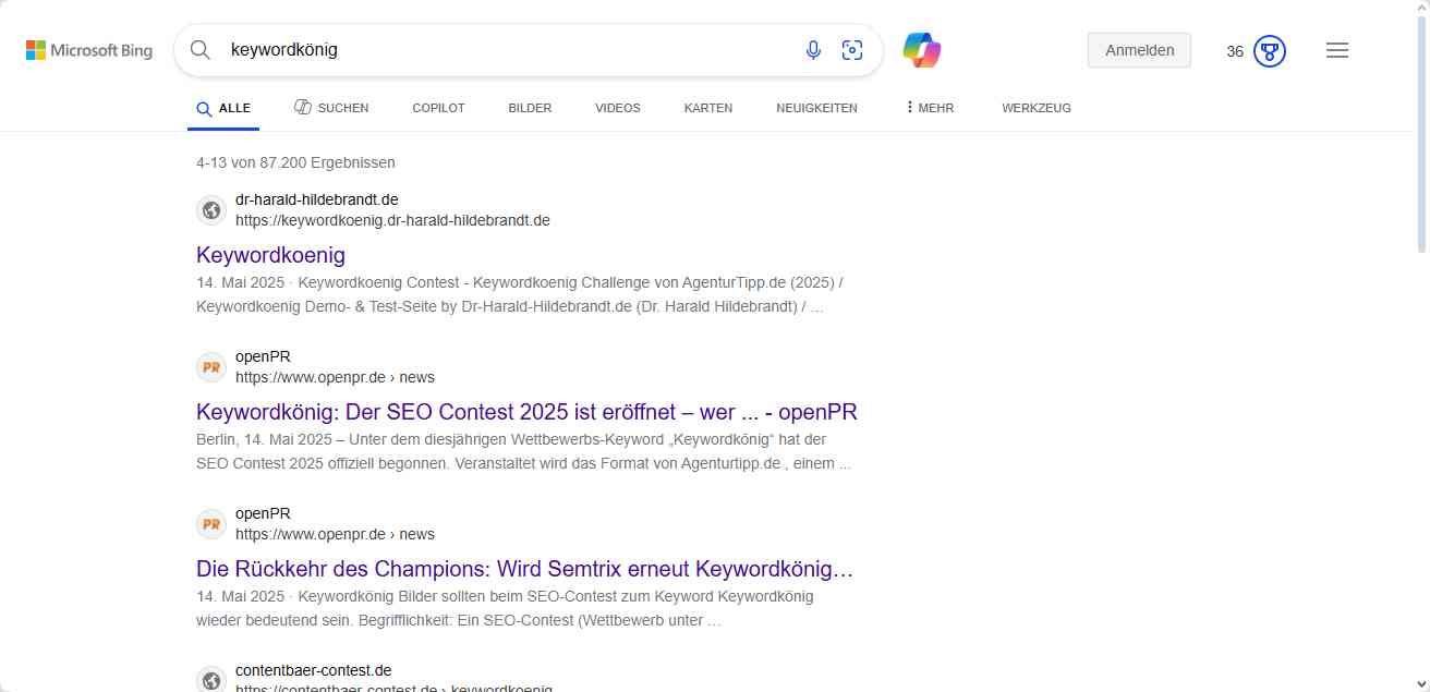 Keywordknig Bing Ranking Snapshoot vom 09.06.2025 - Platz 11