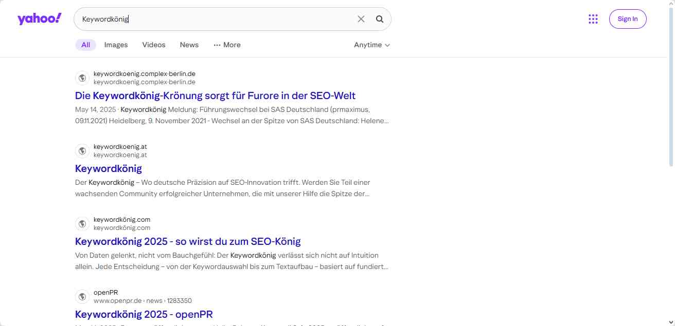 Keywordknig Yahoo Ranking Snapshoot vom 08.06.2025 - Platz 11